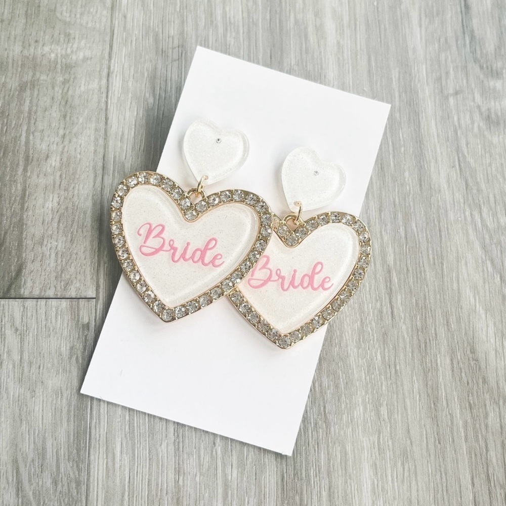 Red Dress Boutique Bridal Heart Drop Earrings Pink Rhinestone Wedding